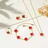 Diseño Clásico Transfronterizo Trébol de Cuatro Hojas Juego de Cuatro Piezas Pulsera de Cinco Flores Collar Pendientes Anillo Chapado en Oro de 18K Venta al por Mayor