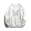 Sudadera Blanca Gris con Estampado de Mariposas Cuello Redondo para Mujer Holgada Nueva 2025 Otoño e Invierno con Capucha Versátil Top Chaqueta Ins