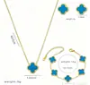 Pulseira Colar Brincos Populares de Aço Titânio Cruzados 13mm Trevo de Cinco Folhas Conjunto Trevo de Quatro Folhas 18K Joias de Mão Atacado