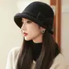 Chapéu de Pescador de Lã para Mulheres no Outono e Inverno, Pequeno Cheiroso Estilo Francês Retrô Haoben com Laço Chapéu Elegante para Senhora