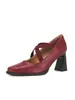 Zapatos Mary Jane Cuadrados Retro Estilo Francés con Correas Elásticas Cruzadas, Tacones Gruesos, Tacones de Cuña Rojos Bajos, Zapatos de Cuero Adelgazantes, Tacones Altos
