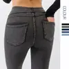 Calça Jeans de Imitação de Cintura Alta Europeia e Americana para Mulheres, Justa ao Corpo, Efeito Emagrecedor, Levanta Bumbum, Firma a Barriga, Roupa Externa Elástica, Calças com Bolso Duplo na Parte de Trás, Fitness, Lazer, Yoga