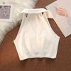 Camisola de Tirantes Halter de Estilo Americano al por Mayor Transfronterizo Verano Hombros Descubiertos Sexy Dulce Niña Cierre Top Corto sin Mangas