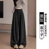 Pantalones de arroz glutinoso grises para mujer 2026 otoño e invierno nuevos pantalones de traje rectos holgados para personas bajas casuales con caída pantalones de pierna ancha