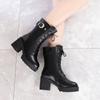 Botas Femininas de Inverno Botas Médias Femininas Calçados Femininos Botas Femininas Salto Grosso Botas Martin Botas de Salto Alto Femininas Botas de Couro Botas Femininas com Forro de Lã Calçados Femininos de Algodão