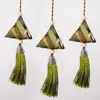 Pingente de Presente Triangular de Zongzi com Borla do Festival do Barco-Dragão, Sachê de Artemísia, Zongzi Folha de Bambu Verde Artesanal, Sachê de Bênção