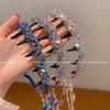 Diadema Coreana con Borla de Cristal y Lazo Delicado, Artesanía Pesada, Diadema Dentada, Pasador Esponjoso de Corona Alta, Accesorio para Recogido