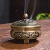 Quemador de incienso de cobre tallado de tres patas quemador de incienso de cobre puro quemador de incienso Zen antiguo para ceremonia del té quemador de incienso de sándalo quemador de incienso para el hogar interior