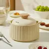 Conjunto de Tigela e Prato Cerâmico Novo Estilo Creme Roscado 2026, Louça Nova Simples para Uso Doméstico, Tigelas e Pratos para Casa Nova