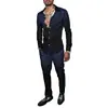 Exportação Europeia e Americana 2025 Nova Moda Casual Tendência Masculina Xadrez Estampado 3D Conjunto de Calça e Camisa de Manga Longa