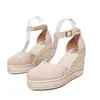 Sandalias de Moda de Comercio Exterior para Mujer Estilo Nuevo Sandalias de Cuña Punta Cerrada Plataforma Impermeable de Suela Gruesa Sandalias con Correa al Tobillo de Cuerda de Cáñamo de Paja