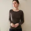 Tejido de punto de cuello redondo para mujer, Tejido de punto de lana sin costuras de cero presión, Tejido de punto versátil ajustado para usar debajo de otras prendas, Tejido de punto fino