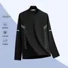 Camiseta masculina de manga comprida com estampa, estilo esportivo casual, moderna para adolescentes, base para todas as estações com gola redonda, top tipo camiseta de manga comprida