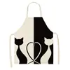 Delantal de Cocina Familiar de Gatos Lindos Transfronterizo Dibujo Animado Estampado de Gato Negro Sin Mangas Para Padres e Hijos Resistente al Aceite y Anti-Manchas