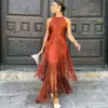 Vestido de Noite Transfronteiriço, Elegante Vestido Longo, Vestido de Festa de Banquete, Vestido com Franjas Decote Halter Costas Abertas, Vestido de Comprimento Médio