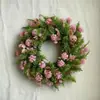 Corona de Flores Amarillas Artificiales Estilo Campestre y Hojas Verdes Transfronteriza para Decoración de Puerta y Pared de Primavera y Verano, Corona Decorativa para el Hogar sin Mantenimiento