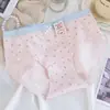 Calcinha Triangular Estampada Floral de Algodão Puro para Meninas com Cintura Alta Elástica, Estudante, Absorvente de Umidade, Acabamento em Renda, Antibacteriana, Amiga da Pele, Confortável, para Mulheres