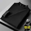 Promoção blusa de inverno com forro de fleece de gola alta curta cor sólida para usar por baixo camiseta masculina de veludo dupla face quente top bonito versátil