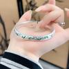 Pulsera de esmalte de bambú con pie de plata 9999, estilo nacional, con nicho de hoja de bambú en plata antigua, ideal como regalo.