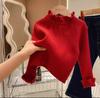 Novos Tops NingliGirls para Meninas Pequenas Princesa Suéter Básico com Babados Suéter de Tricô Infantil Transfronteiriço