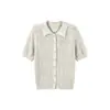 Ropa de mujer transfronteriza al por mayor, popular top de punto transparente de manga corta estilo coreano con un brillante cuello de seda, suave y adecuado para ropa de trabajo, HBZXW921270
