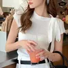 Suéter de Tricô com Gola Redonda, Caimento Justo, Novo Design Fashionável Estilo Coreano com Alças de Gravata Borboleta
