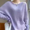 ¡75% Cachemira, 25% Seda de Morera! Suéter de Punto Holgado con Cuello Redondo para Mujer, Suéter Perezoso Sin Costuras, Suéter de Seda y Cachemira