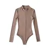 Mono de Verano Sexy Ajustado Versátil Estilo Europeo y Americano con Cremallera Manga Larga Camiseta Base Nueva