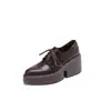 Sapatos Britânicos Pequenos de Couro com Bico Fino e Salto Grosso de Cadarço para Mulheres 2025 Primavera Novo Salto Plataforma de Solado Grosso Versátil de Couro Genuíno com Boca Profunda