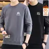 Sudadera casual forrada de polar para hombre, nuevo modelo de invierno en negro, blanco y gris, corte holgado, cuello redondo, sin cierre, manga larga, top deportivo, chaqueta