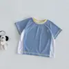 Camiseta Transpirable de Moda para Niños 2026 Nuevo Verano Elegante Estilo Coreano Bloques de Color Top Conjunto de Verano para Niños Pantalones