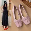 Zapatos de salón para mujer, nueva colección primavera/otoño 2026, estilo coreano, mocasines planos de punta cuadrada con lazo, sin cordones