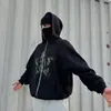 Sudadera con Capucha de Estilo Americano Retro Oscuro Holgada con Estampado de Estrella de Cinco Puntas Camuflaje Casual con Doble Capucha y Cremallera