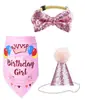 Lenço Triângulo com Bandeira de Cachorro Chapéu de Aniversário para Pet Decoração Adereços Suprimentos para Arranjo Conjunto de Fantasia de Feriado