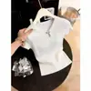 Elegante top de punto con cuello en V, mangas acampanadas de seda helada y diseño calado para mujer, camiseta versátil de verano ligera, top holgado y de aspecto juvenil