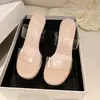 Nuevas sandalias transparentes de cristal con tacón alto para mujer, con plataforma impermeable, tacón grueso, elegantes y con estilo, adecuadas para usar al aire libre, disponibles en tallas grandes 35~42
