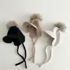 Gorro de Invierno Yipan Estilo INS con Pompón de Piel de Mapache, Gorra con Pico de Pato para Niñas, Gorro de Punto Cálido, Gorro para Bebé con Protección para los Oídos