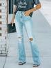 Jeans Bootcut Rasgados para Mulheres 2025 Novo Transfronteiriço Amazon Europeu e Americano Aliexpress Cintura Alta Modelador Look Fashion Lavável