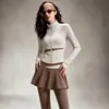 Conjunto de Fitness para Mujer Cuello Alto Manga Larga Chaqueta de Yoga Falda Pantalón Falso de Dos Piezas Control de Abdomen Moldeador Carrera Matutina Ejercicio Conjunto de Yoga