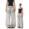 Pantalones casuales grises con estampado retro americano para hombre y mujer, nuevo estilo de otoño, corte holgado, versátiles, con cordón, rectos, de pierna ancha, joggers