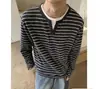 Nueva camiseta de rayas de manga larga con cuello redondo para hombre de primavera, moderna y versátil para otoño, top casual de manga larga, elegante capa base