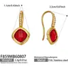 Brincos de Gancho Pendentes Quadrados Coloridos em Aço Inoxidável Banhado a Ouro 18k, Temperamento Multicor, Luxo Leve Europeu e Americano, Joias para Mulheres