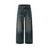 Jeans americano retrô com lavagem desgastada para homens, calça dad estilo básico solta, calça comprida reta casual de moda de rua