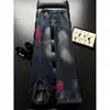 Calça jeans de trabalho listrada estilo americano para homens, nova, moderna, corte solto, versátil, high-street, descolada, perna larga, perna reta