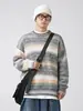 Roupa Masculina Estilo Coreano Suéter de Gola Redonda Tingido em Degradê de Cetim Unissex Outono e Inverno Casal Solto Tendência Marca Tricô Jaqueta Q