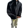 Moletom Listrado de Gola Alta com Meio Zíper para Homens, Jaqueta Curta Americana Pesada Cleanfit de Primavera, Blusa Pulôver Solta