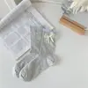 "Estilo de Desarrollo para Niña" Color Crema Encaje Lazo Aliento de Deseo Puro Calcetines Huecos Transpirables de Media Pantorrilla Calcetines Dulces Jk