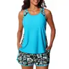 Biquíni Tankini Duas Peças Plus Size Europeu e Americano Transfronteiriço 2026 para Mulheres com Tankini Estampado e Shorts