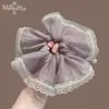 Goma para el pelo con lazo elegante estilo coreano, Cuerda para el pelo de malla con perlas de alta gama, Goma para el pelo exquisita, Accesorio para el pelo para mujer
