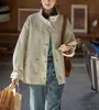 Jaqueta de trabalho soligther estilo retrô francês com gola alta para mulheres, novo top solto slim fit outono 2026
